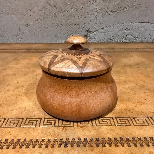 Decorative Round Antique Wooden Lidded Sugar Bowl Box For Sale - Image 9 of 11