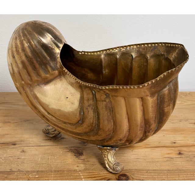 Vintage Brass Shell Motif Bottle Holder or Planter For Sale In Kansas City - Image 6 of 10