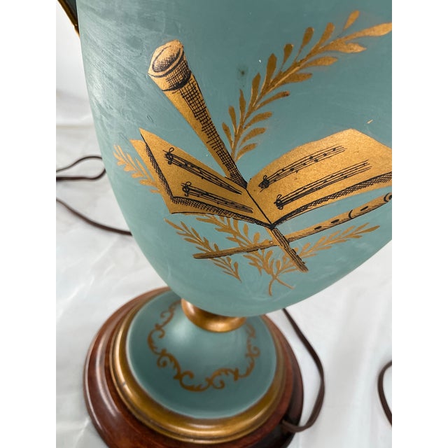 Cerulean Antique French Neo-Classical Urn-Shaped Hand Painted Lamps, Pair. For Sale - Image 8 of 12