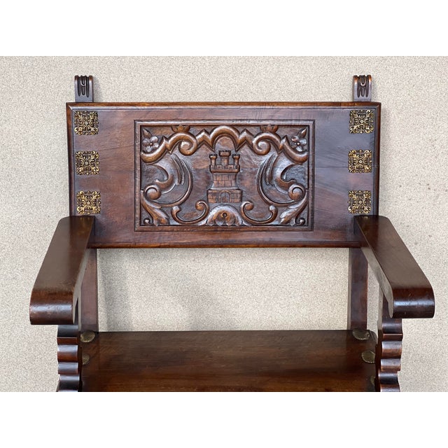 Brown 19th Century Spanish Colonial Altar Carved Armchairs With Wood Seat & Back For Sale - Image 8 of 11