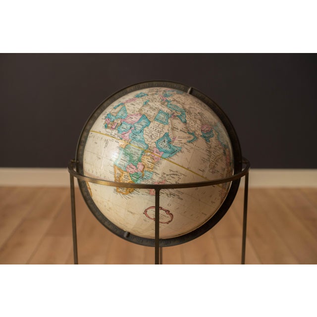 Replogle Globes Mid Century 1970s Rotating Replogle 16" World Globe With Brass Floor Stand For Sale - Image 4 of 10