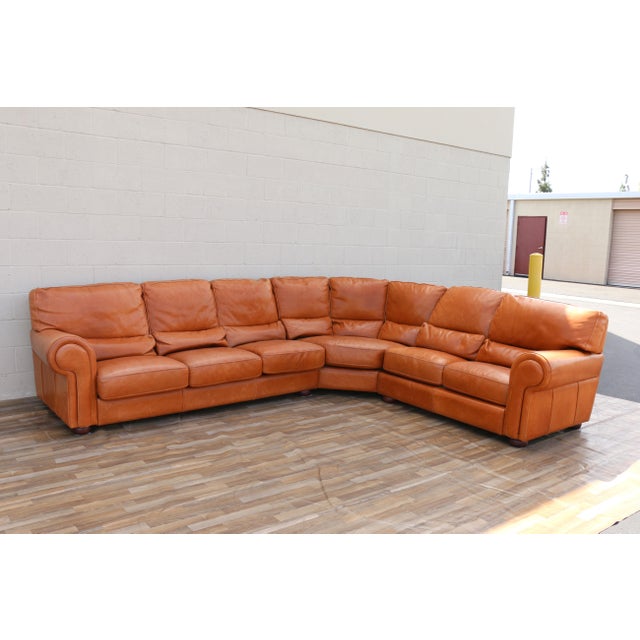 Mid-Century Modern Vintage Gamma Arredamenti Italian Leather Sectional Sofa | Modular Corner Sofa | Cognac Tan Leather | Made in Italy For Sale - Image 3 of 18