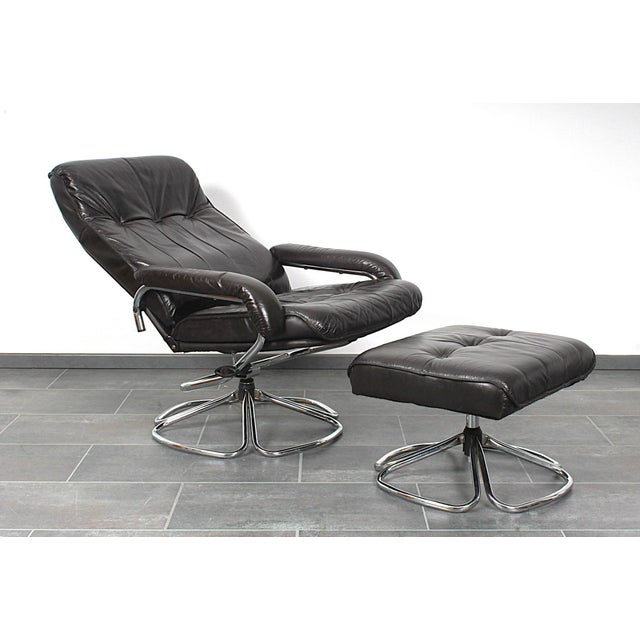 Black Set of Lounge Chair and Ottoman in Dark Brown Leather, from Unico 1970s, Set of 2 For Sale - Image 8 of 18