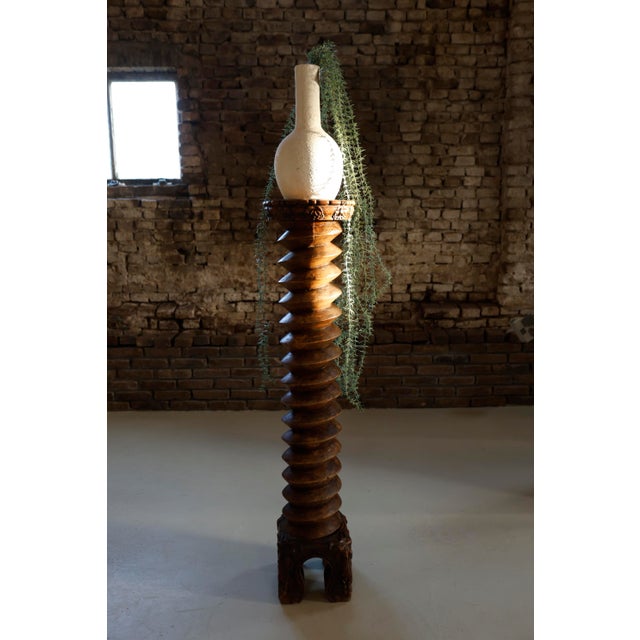 Wood 19th-Century French Carved Wine Press Screw Pedestal, 1890 For Sale - Image 7 of 18