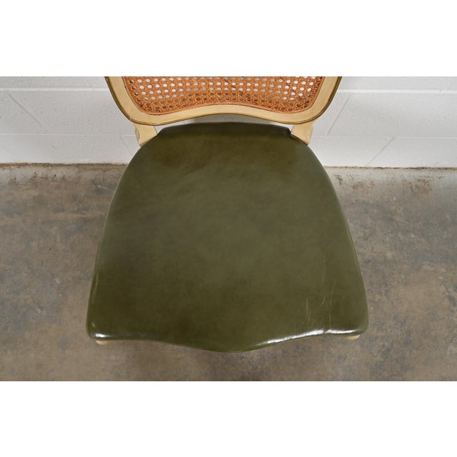 John Widdicomb Style French Provincial Louis XV Cream Lacquered and Gold Gilt Leather Top Ladies Writing Desk and Chair, Circa 1950s For Sale - Image 12 of 15