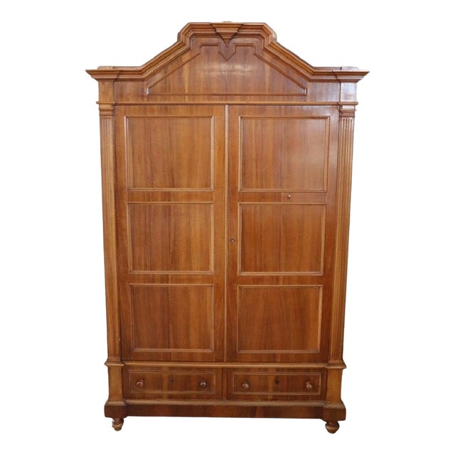 Antique Veneer Walnut Wardrobe, Late 19th Century For Sale