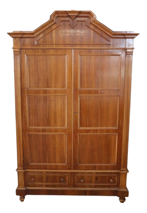 Antique Veneer Walnut Wardrobe, Late 19th Century