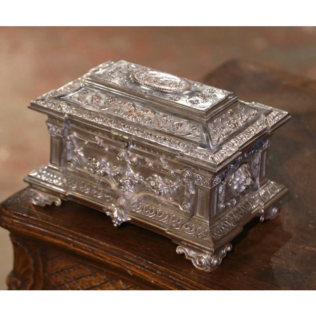 Place this elegant, antique Napoleon III silverplated box in your master bath to keep your jewelry safe and organized....