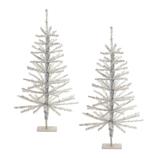 Add a touch of shimmering elegance to your holiday decor with this set of two Silver Tinsel Pine Trees. Standing 2' tall,...