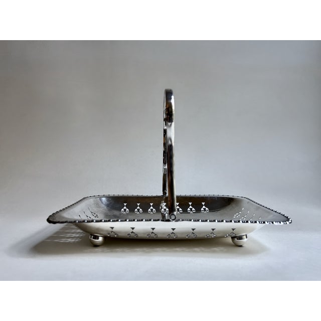 Metal Cheltenham England Handled Silver Plate Pierced Basket For Sale - Image 7 of 18
