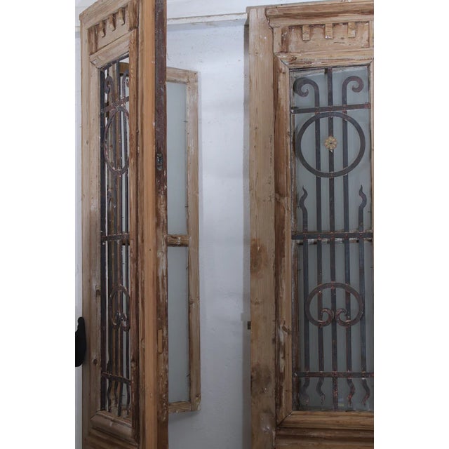 Rustic European Late 19th Century Double French Doors With Metal/Glass - A Pair For Sale - Image 3 of 3
