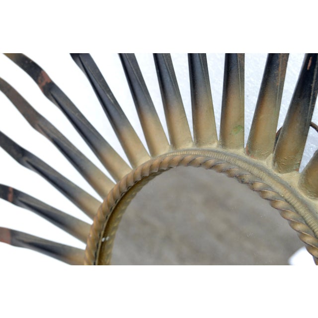 Chaty Sunburst Brass & Gun Metal Wall Mirror French Mid-Century Modern, 1960s For Sale - Image 9 of 13