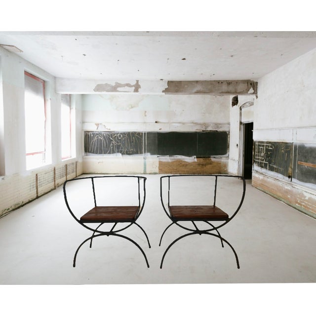 Mid Century Modern Style Minimalist Black Wrought Iron Occasional Chairs, a Pair For Sale - Image 10 of 14