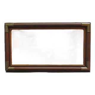 Vintage Dark Wood Picture Frame With Brass Corners Fits 12" X 24" (Rabbet) For Sale