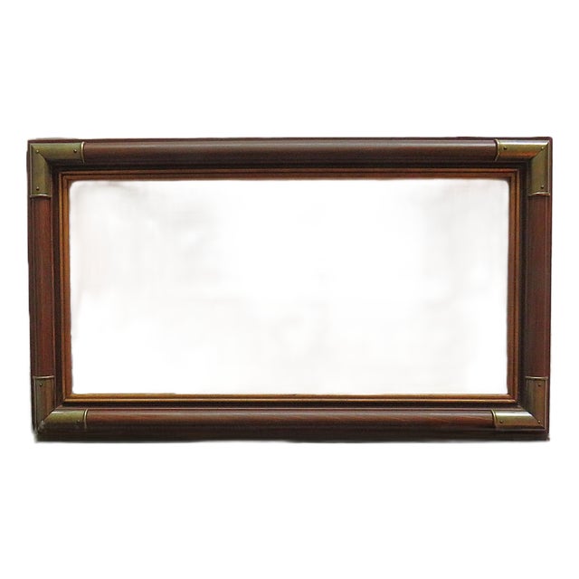 Vintage Dark Wood Picture Frame With Brass Corners Fits 12" X 24" (Rabbet) For Sale