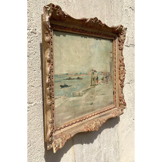 Mid 20th Century Vintage Regency Original Figurative Seascape Oil Painting on Board For Sale - Image 5 of 5