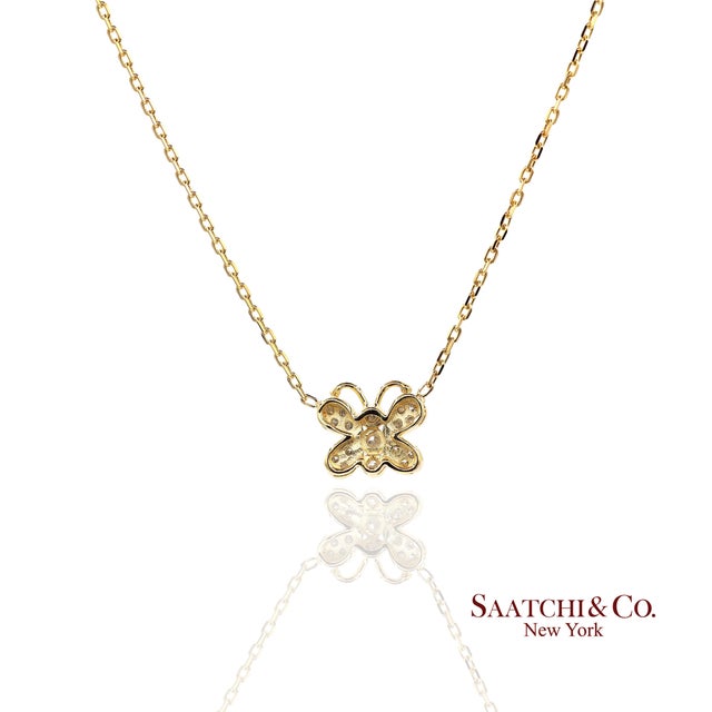 14k(585) Yellow Gold Natural Diamond Butterfly Pendant Necklace With Chain For Sale - Image 4 of 12