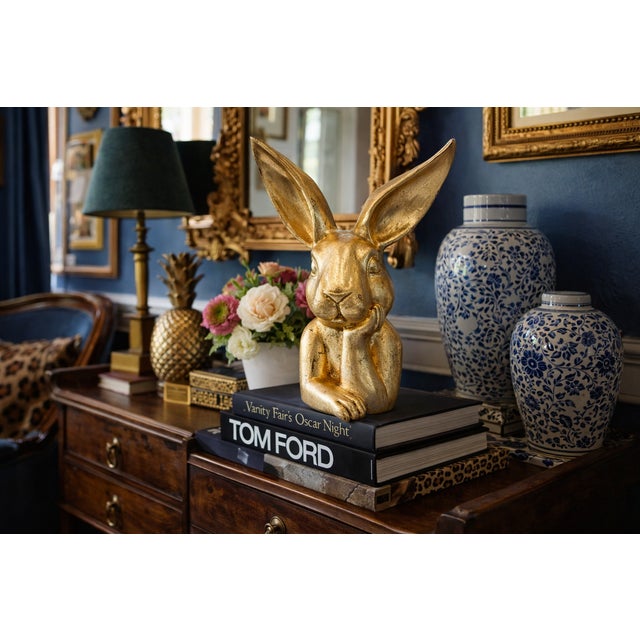 Hand Gilded Distressed Gold Easter Bunny Rabbit Tabletop Decor Sculpture Kindly note photo number two (2) is a digital...