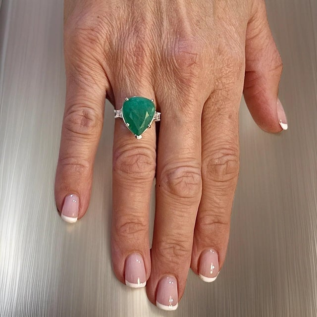 Natural Emerald Diamond Ring 7 14k White Gold 10.97 TCW Certified For Sale In New York - Image 6 of 14