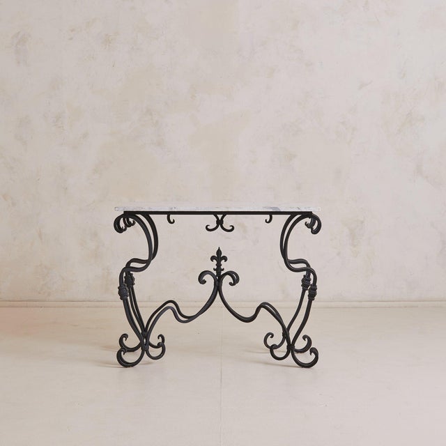 French Wrought Iron Console with White Marble Top, 1940s For Sale In Chicago - Image 6 of 11