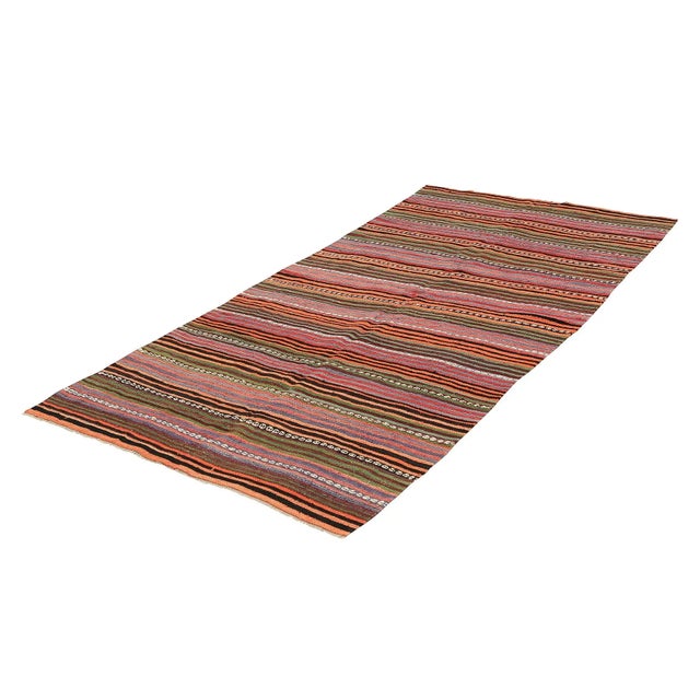 Traditional Mid 20th Century Colorful Vintage Striped Kilim Rug For Sale - Image 3 of 7