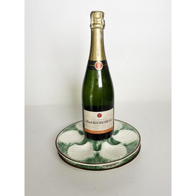 White and Green Oyster Plates, France, 1920s, Set of 4 For Sale - Image 4 of 13