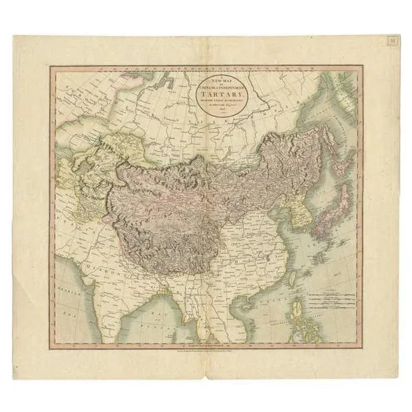 Antique map titled 'A New Map of Chinese & Independent Tartary'. Beautiful map of Chinese Tartary, Korea and Japan....