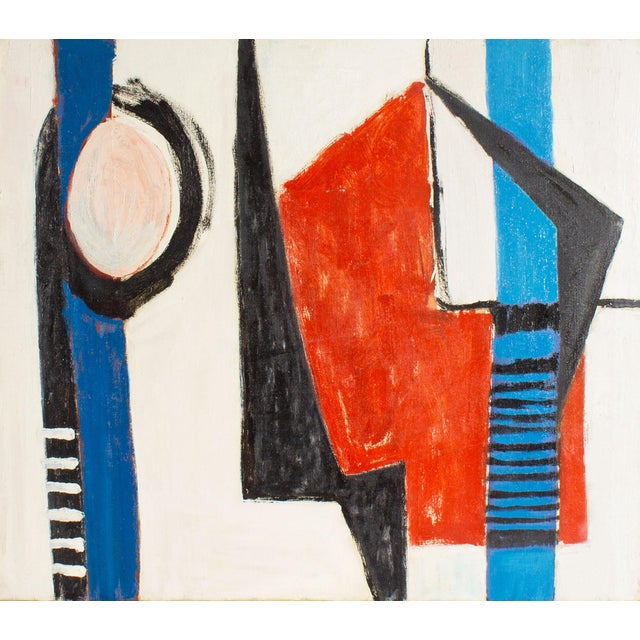 A 1950s oil on canvas painting by the American artist Charles Mussett. This abstract work depicts a variety of geometric...