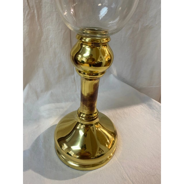 Glass Hurrricane With Gold Base For Sale - Image 10 of 13