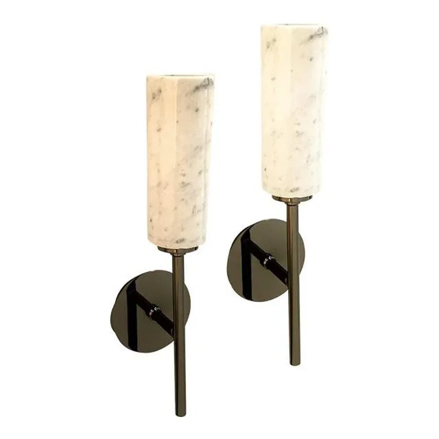 White Black Nickel Carrara Marble Wall Sconces by Simoeng, Set of 2 For Sale - Image 8 of 8