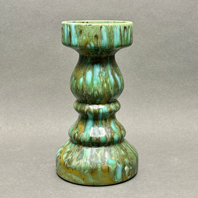 Vintage 1970s West German Pottery Green Drip Glaze Sculptural Candlestick For Sale - Image 4 of 7