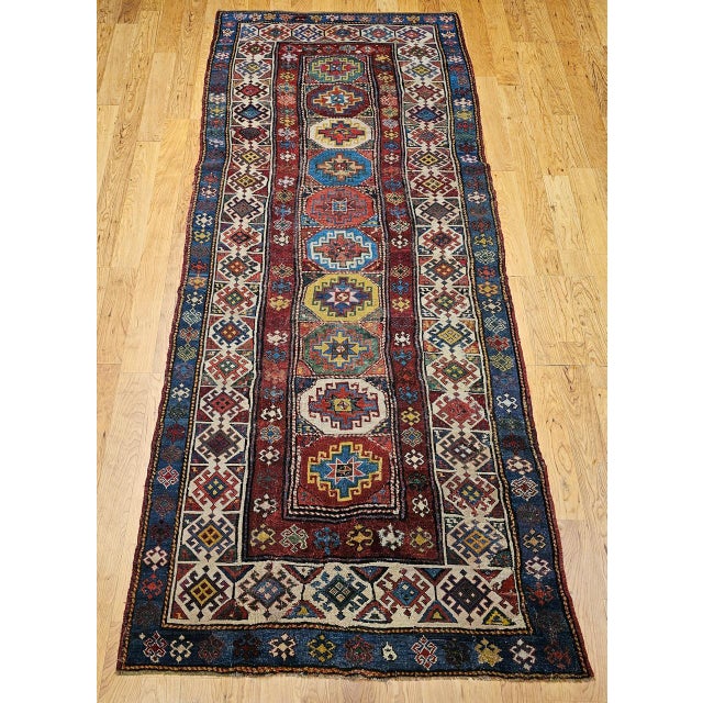 Antique Caucasian Kazak Runner, Handwoven Wool, Medallion Geometric Design, 4' x 10' For Sale - Image 11 of 18