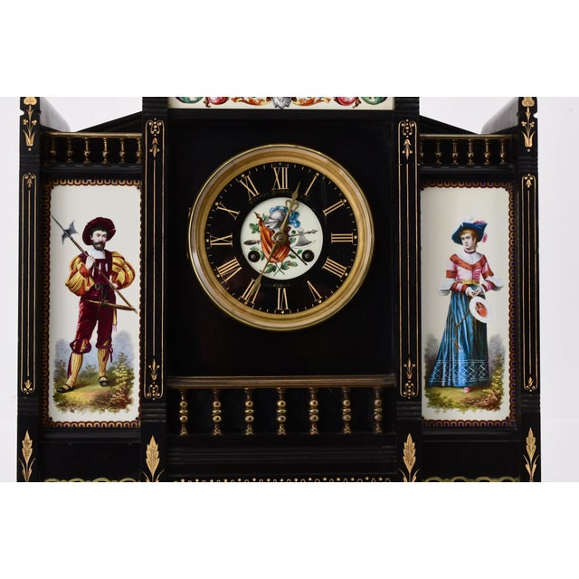 Late 19th Century Antique French Black Marble and Hand-Painted Clock Garniture Set, Late 19th Cent For Sale - Image 5 of 11