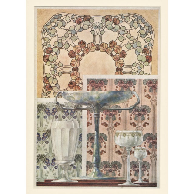 1900 - 1909 Matted 1900 Art Nouveau Design Chromolithograph-Decorative Objects For Sale - Image 5 of 5
