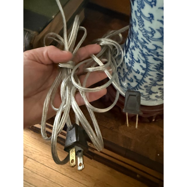 Vintage Blue and White Double Happiness Lamps Chinoiserie Decor - A Pair For Sale - Image 10 of 12