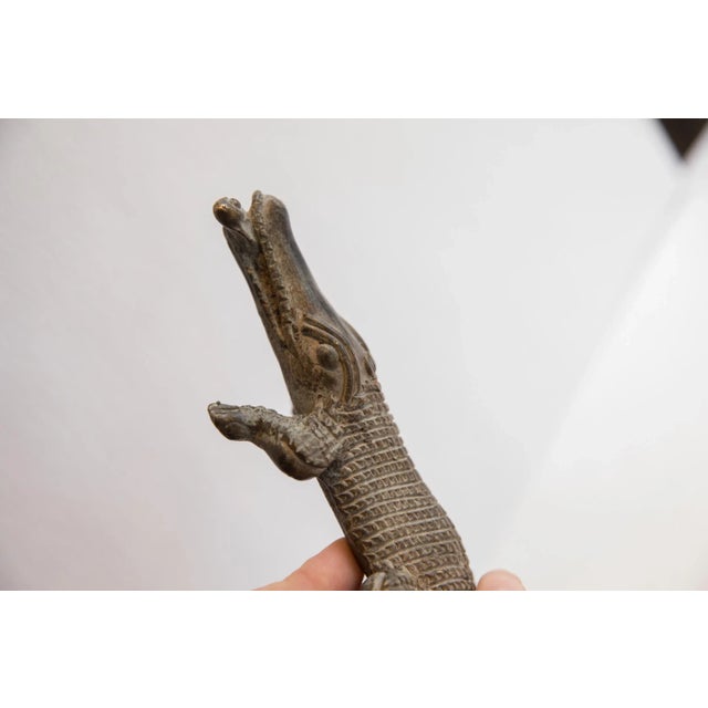 Vintage African Alligator Sculpture With Fish For Sale - Image 4 of 6