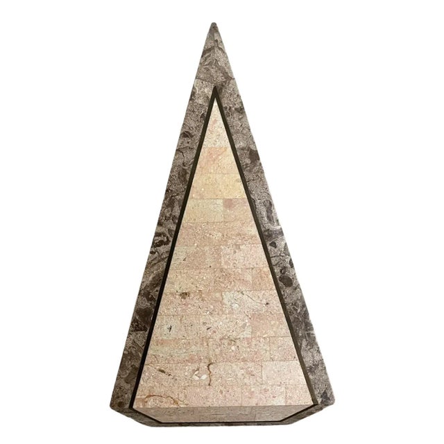 1980s Tessellated Stone Pyramid or Obelisk With Brass Inlay.