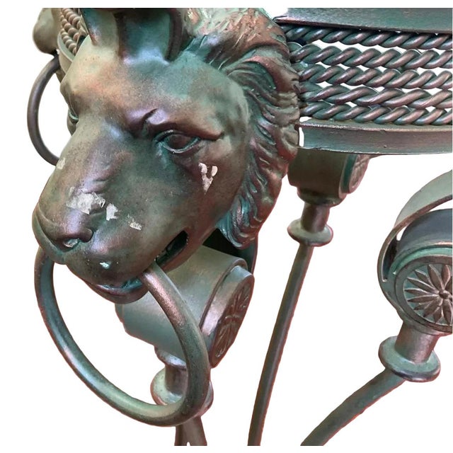 1960s Pair of Neoclassical Lion-Head Plant Stands With Faux-Marble Base For Sale - Image 11 of 17