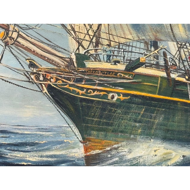 Thermopylae Clipper Sailing Ship at Sea - Vintage 20th Century Oil Painting 1970 Circa For Sale - Image 6 of 14