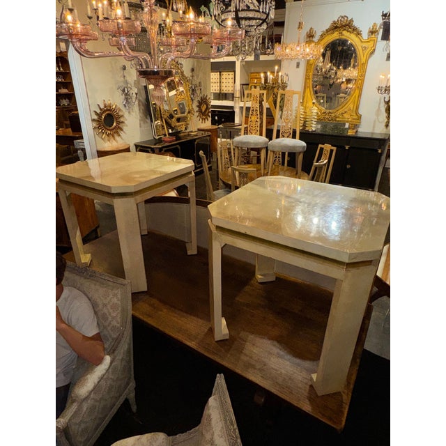 Pair of Italian MCM Parchment and Brass Side Tables For Sale - Image 4 of 8