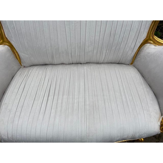Late 20th C French Louis XVI Off-White Velvet Gilt Beech Settee 1pc For Sale - Image 4 of 15