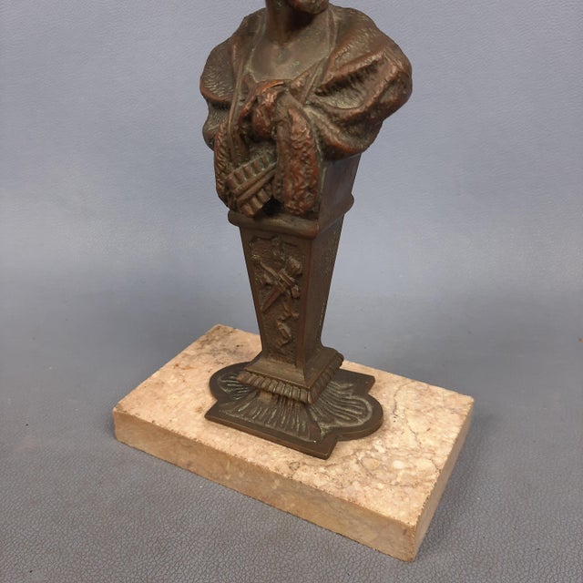 Brown Vintage Bronze Sculpture Bust of a Man with Marble Base, 20th Century For Sale - Image 8 of 13