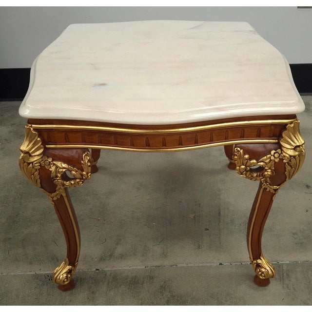 Late 20th Century Meroni Francesco Louis XV Partial Gilt Mahogany and Marble Top Side Table For Sale - Image 4 of 12