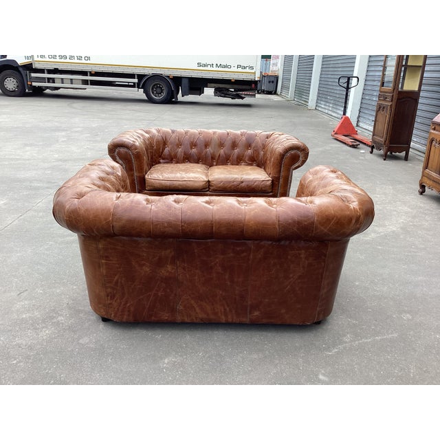 Fabulous Pair of French Leather Chesterfield Sofas For Sale - Image 9 of 12