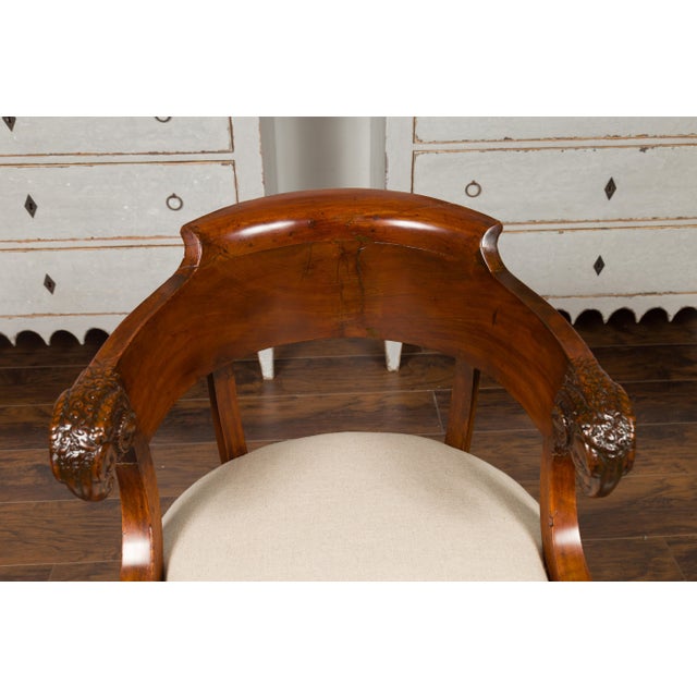 French 1830s Restauration Period Mahogany Armchair with Carved Rams' Heads For Sale - Image 12 of 12