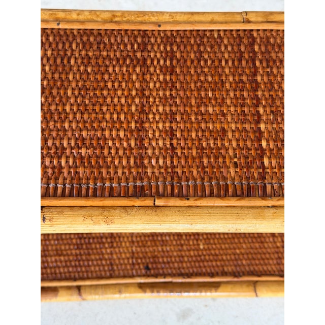 Tan Vintage Tall Rattan and Woven Cane Wall-Mounted Étagère Shelf For Sale - Image 8 of 12