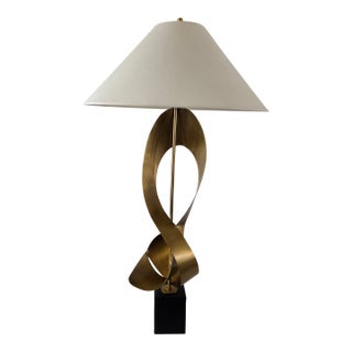 Restoration Hardware Large Brutalist Ribbon Buffet Statement Lamp 47"h X 9.5"w For Sale