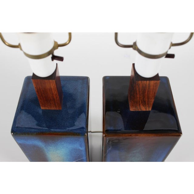 Vintage Danish Sculptural Table Lamps with Glossy Dark Blue Glaze from Søholm, 1960s, Set of 2 For Sale - Image 10 of 17