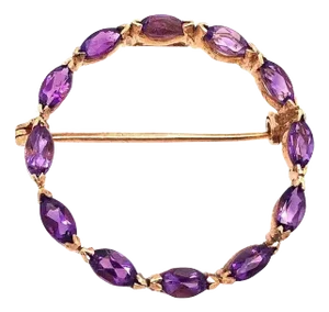 14 Karat Yellow Gold and Amethyst Circle Brooch
