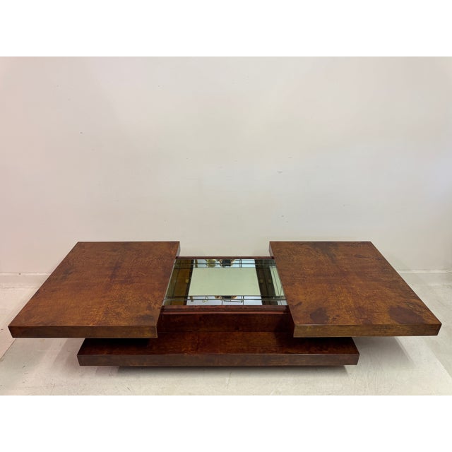 Brown Brown Lacquered Goatskin Sliding Coffee Table, Italy, 1970s For Sale - Image 8 of 18